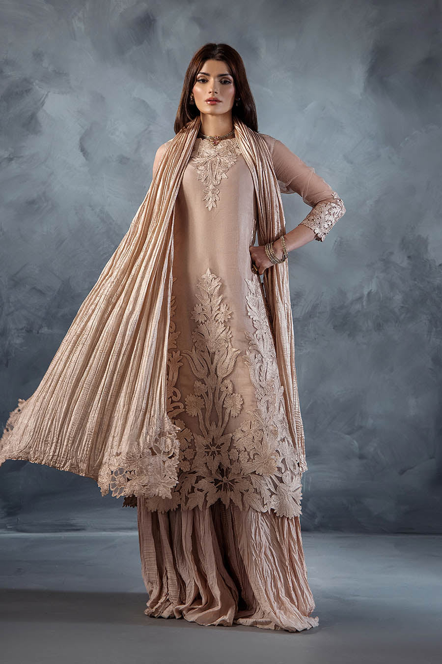 Pastel Pink light Grey Soft Glam Perfect Pastel Season Luxury Party Wear
