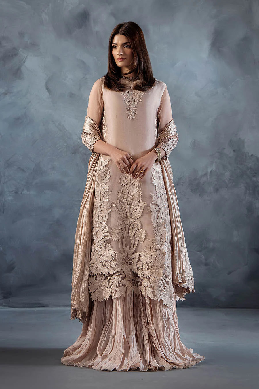 Pastel Pink light Grey Soft Glam Perfect Pastel Season Luxury Party Wear