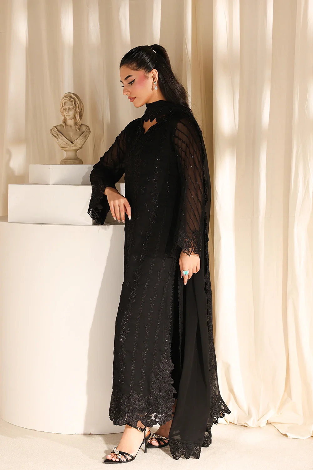 Black Pearl - Luxury Chiffon Pakistani Suit - Pre-Order - View 4