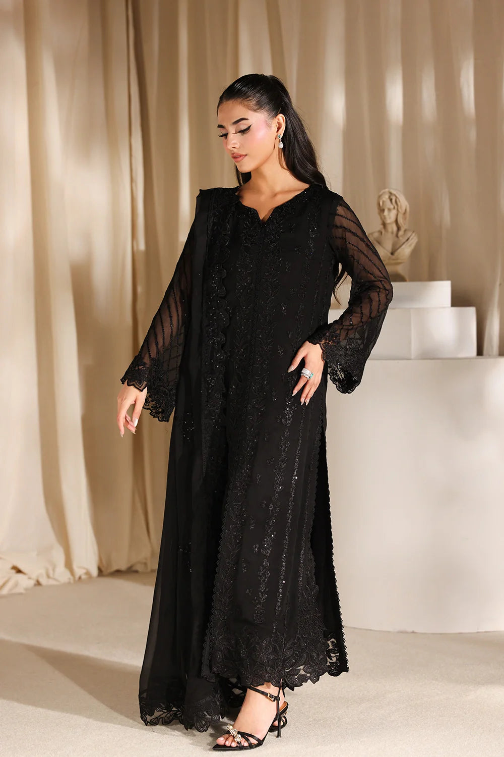 Black Pearl - Luxury Chiffon Pakistani Suit - Pre-Order - View 9