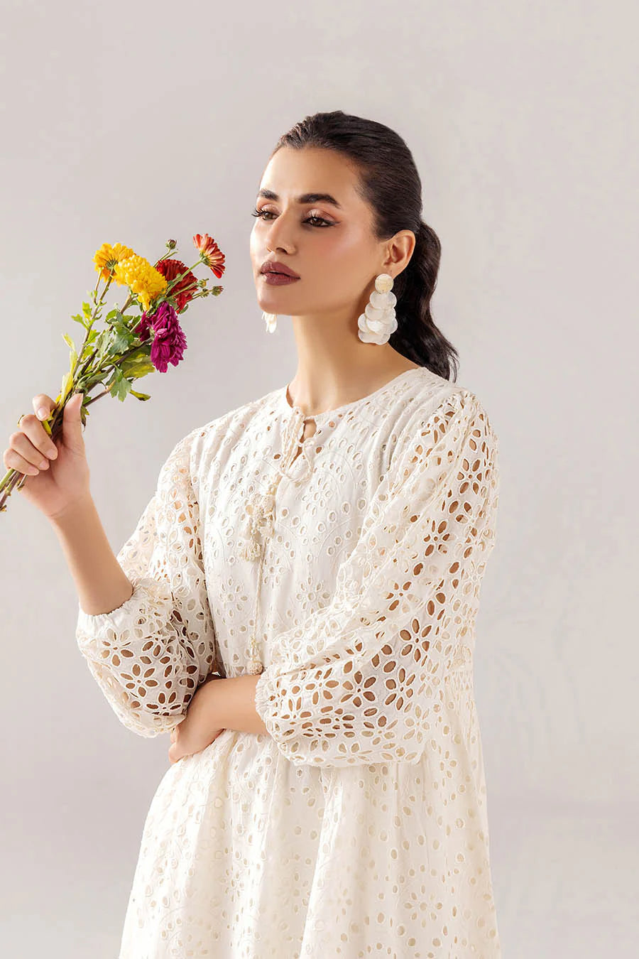 F-190 - Luxury Shirt: Cotton Chikan Pakistani Suit - Pre-Order - View 10