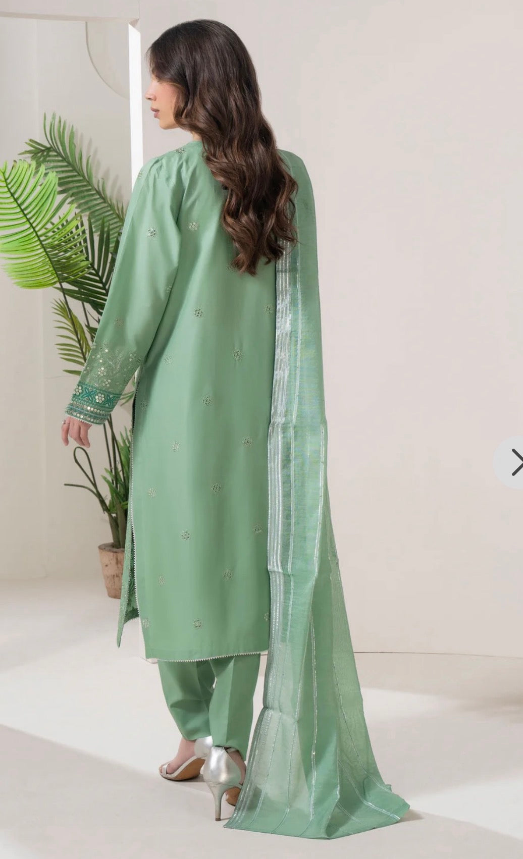 Limelight Green 3pcs outfit Full embroidered front & back ideal for Eid /party wear