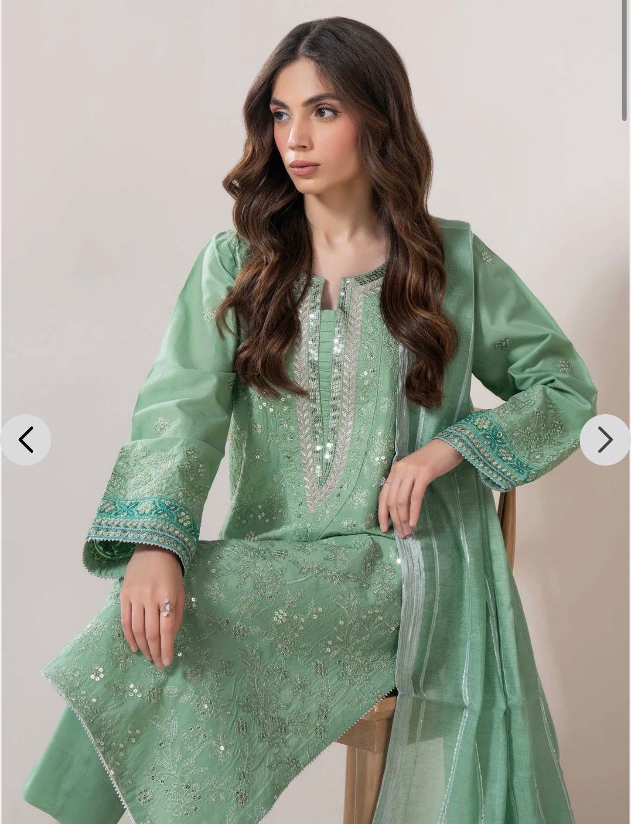 Limelight Green 3pcs outfit Full embroidered front & back ideal for Eid /party wear