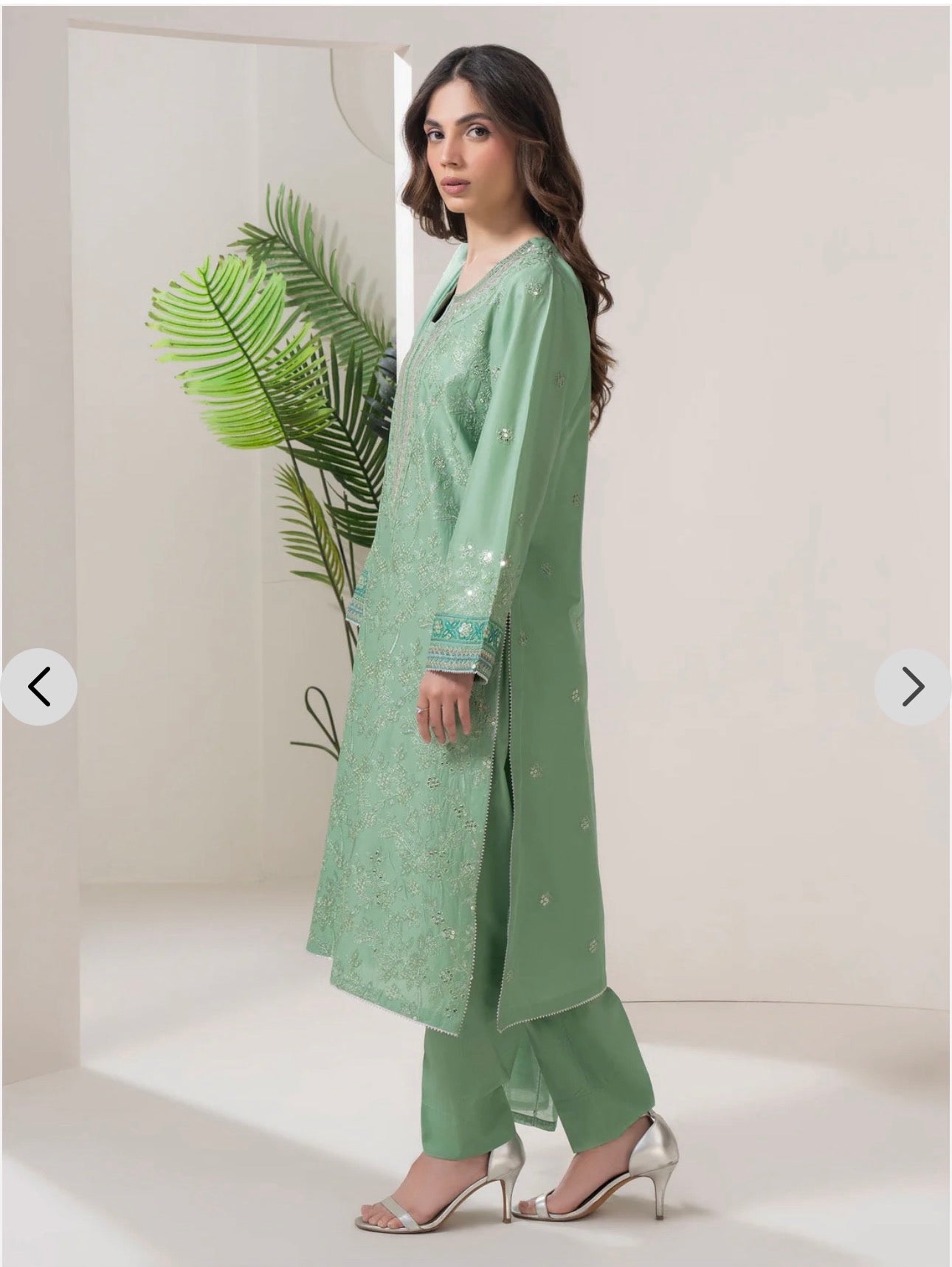 Limelight Green 3pcs outfit Full embroidered front & back ideal for Eid /party wear