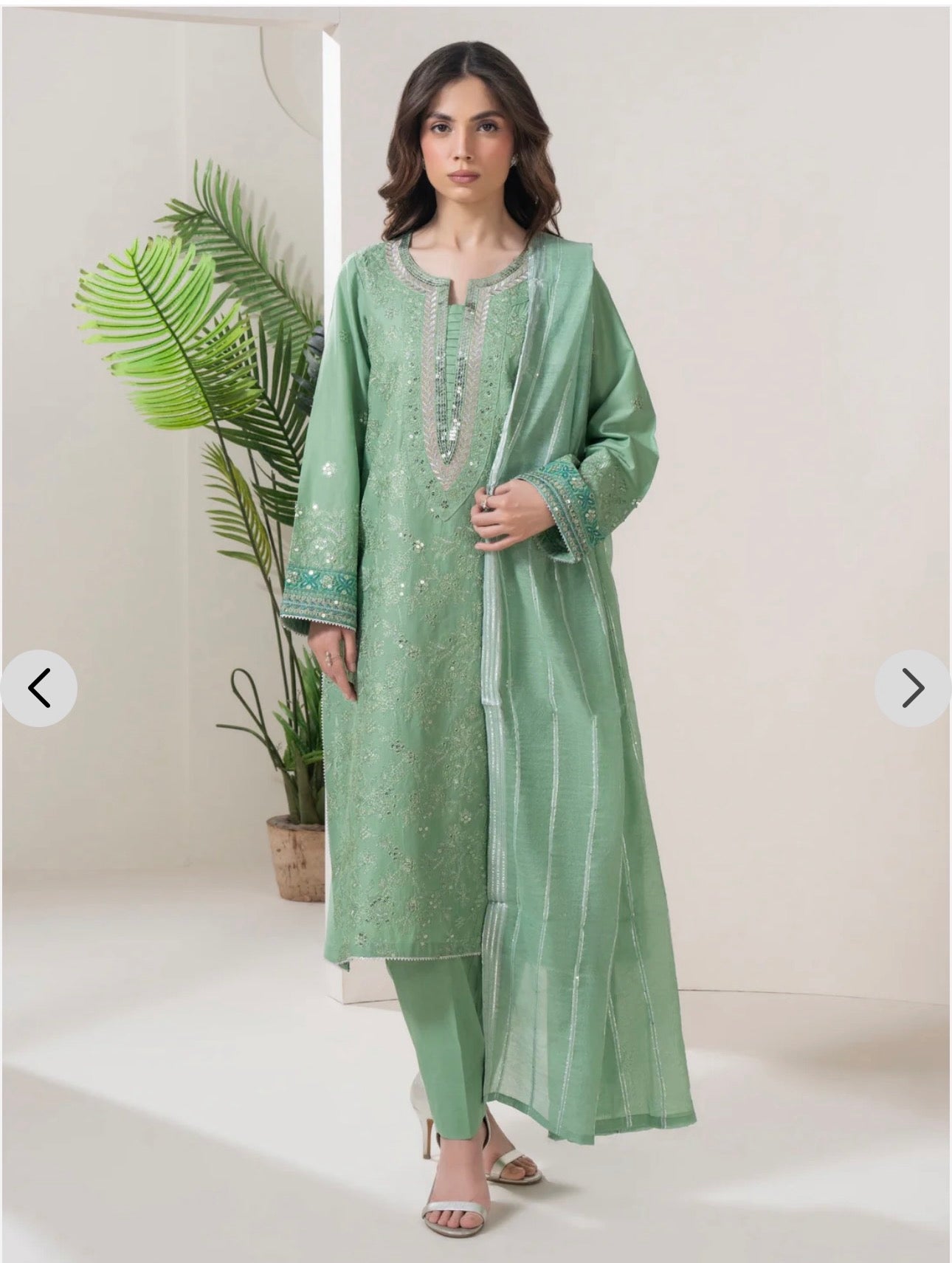 Limelight Green 3pcs outfit Full embroidered front & back ideal for Eid /party wear