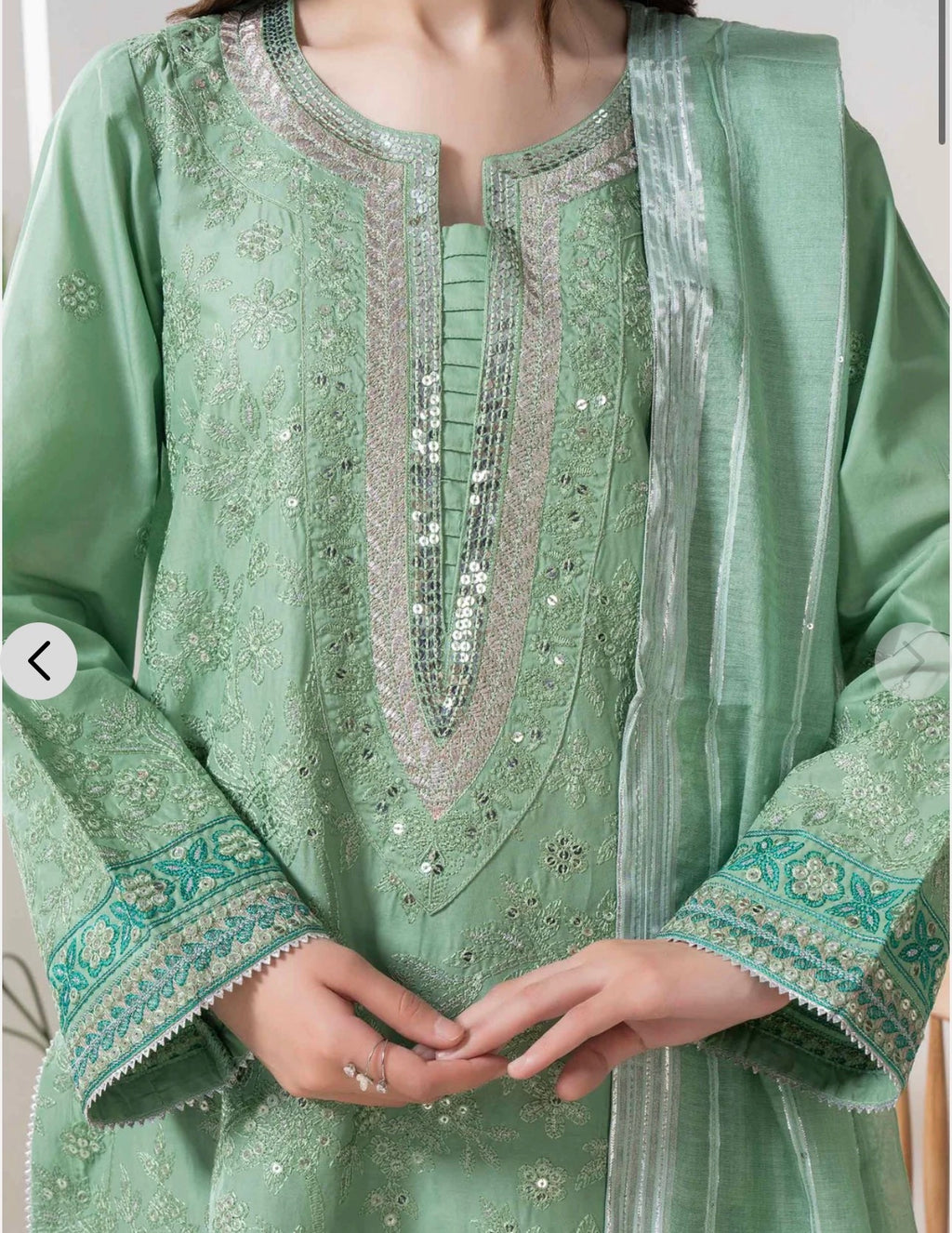 Limelight Green 3pcs outfit Full embroidered front & back ideal for Eid /party wear