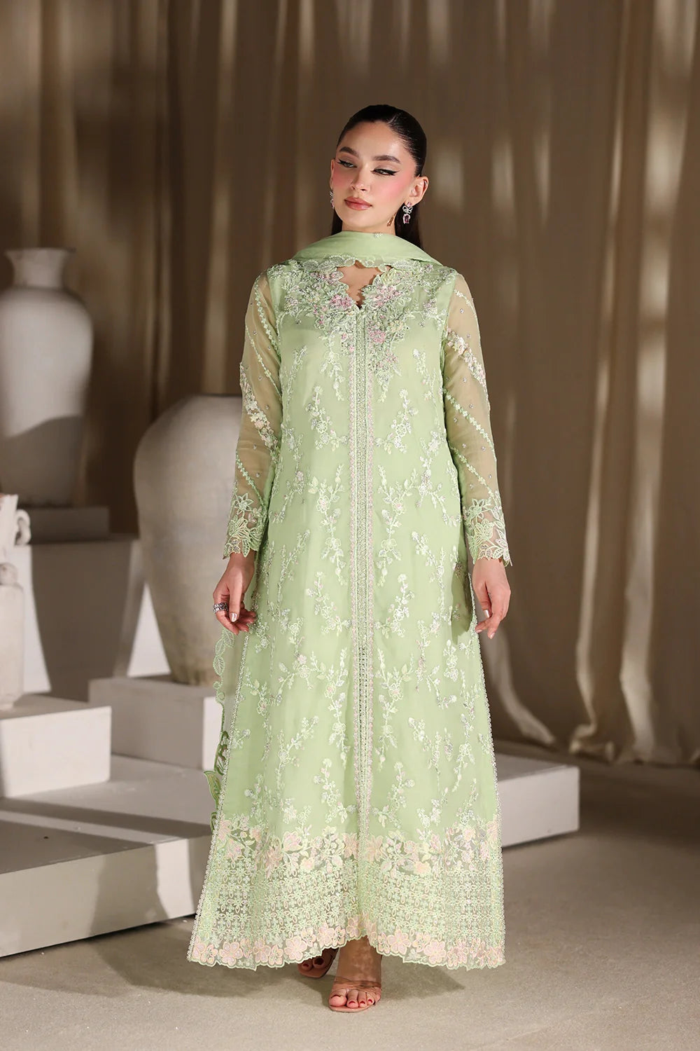 Fairy Fern Women’s Festive Wear Outfit Elegant Chiffon Dress with Dupatta (PREORDER)