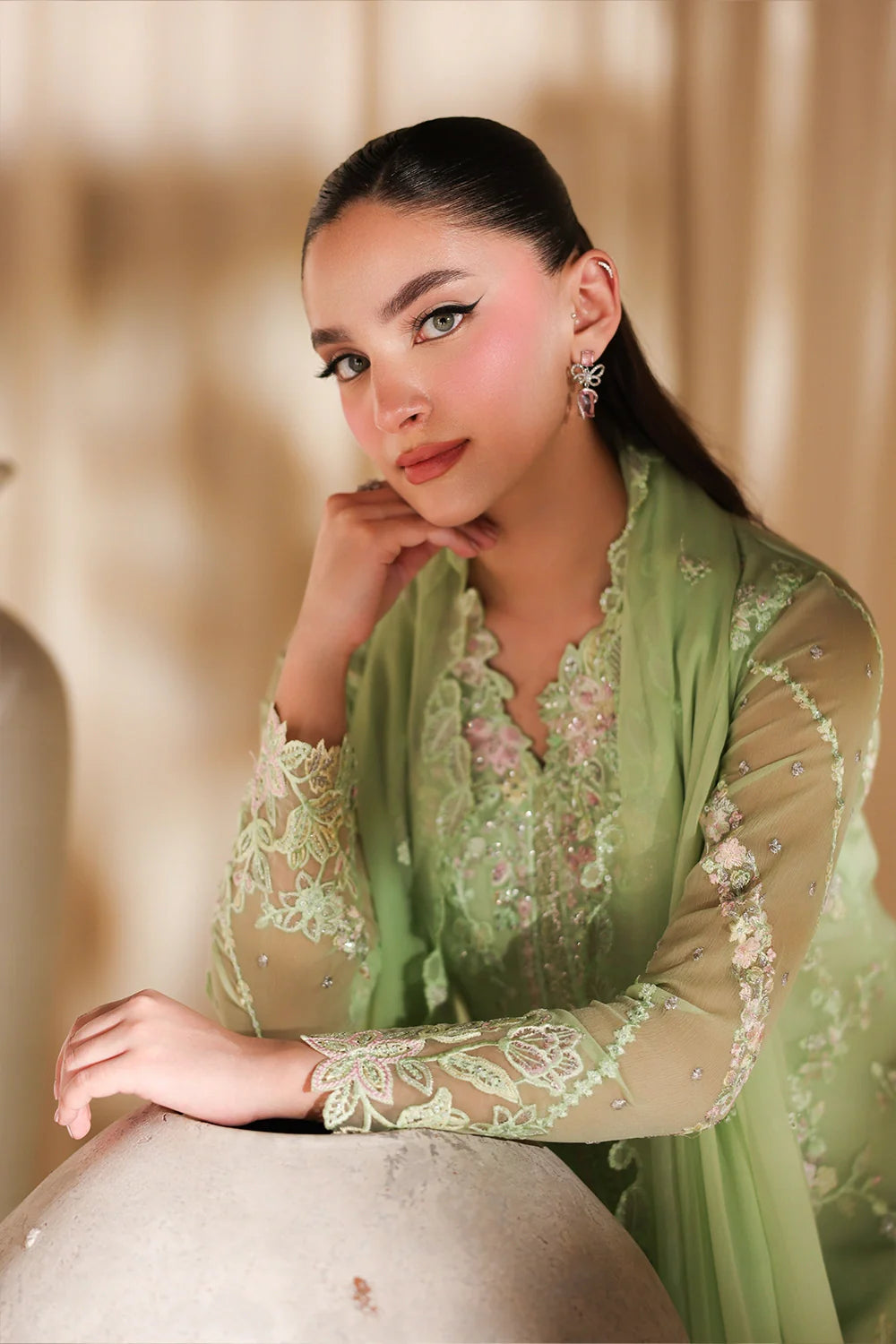 Fairy Fern Women’s Festive Wear Outfit Elegant Chiffon Dress with Dupatta (PREORDER)