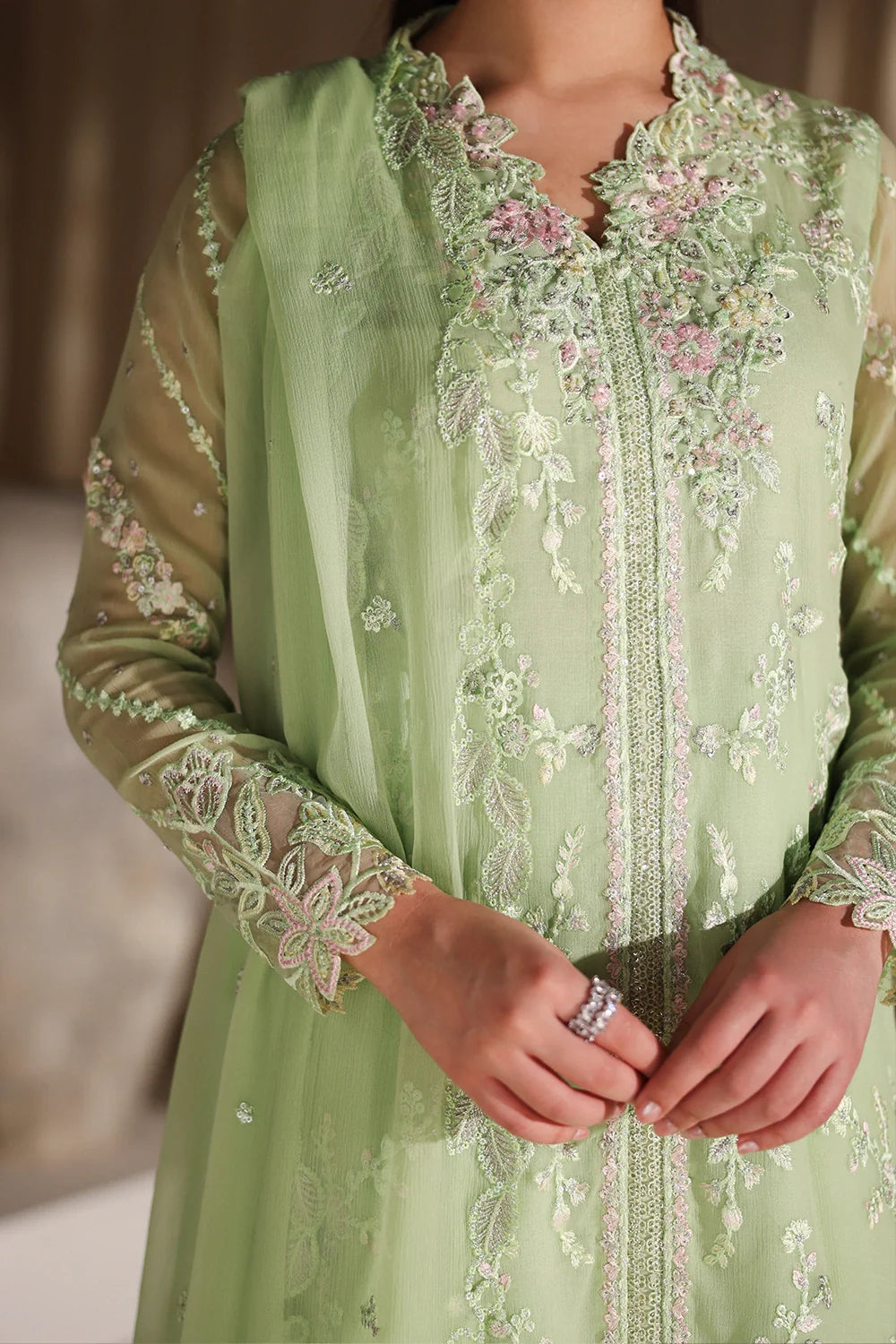 Fairy Fern Women’s Festive Wear Outfit Elegant Chiffon Dress with Dupatta (PREORDER)