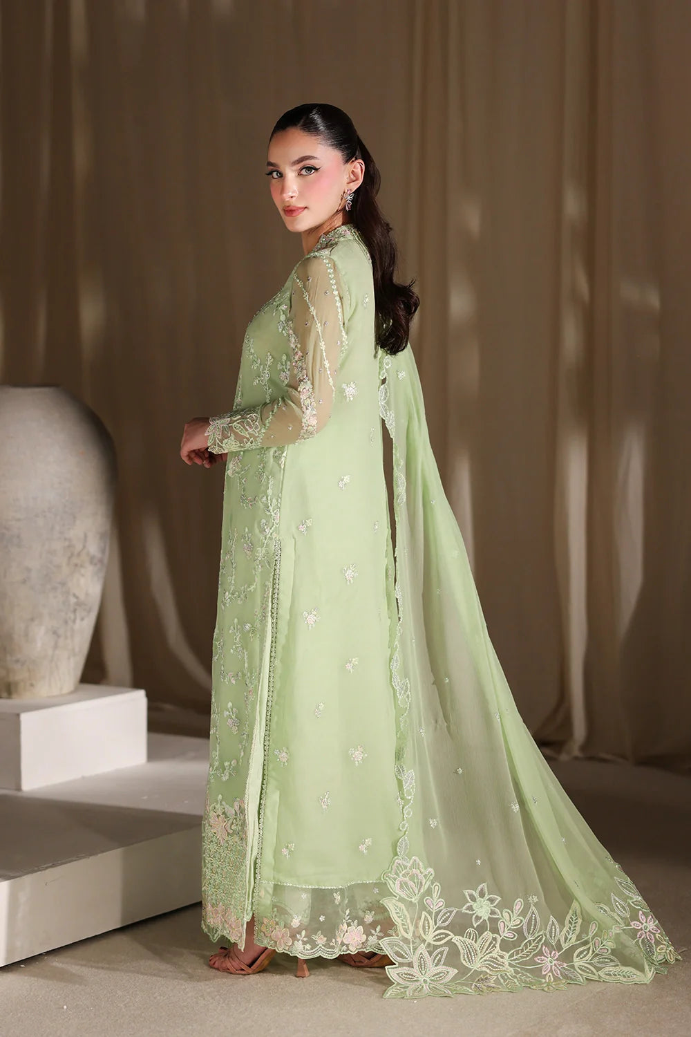 Fairy Fern Women’s Festive Wear Outfit Elegant Chiffon Dress with Dupatta (PREORDER)