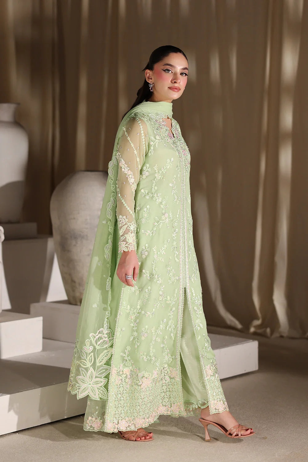 Fairy Fern Women’s Festive Wear Outfit Elegant Chiffon Dress with Dupatta (PREORDER)