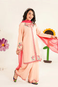 TINTSY Peach Floral Embroidered Girls Kurta Set with Palazzo & Dupatta