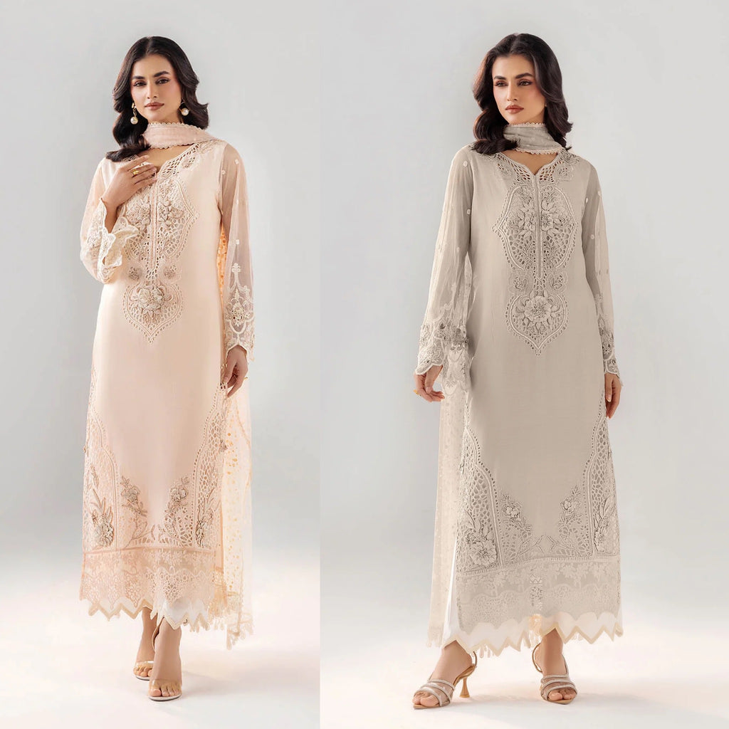 Soft pastel hues, delicate embroidery, and timeless elegance 3pcs Outfit Party wear Light Pink /Grey (PRE ORDER)
