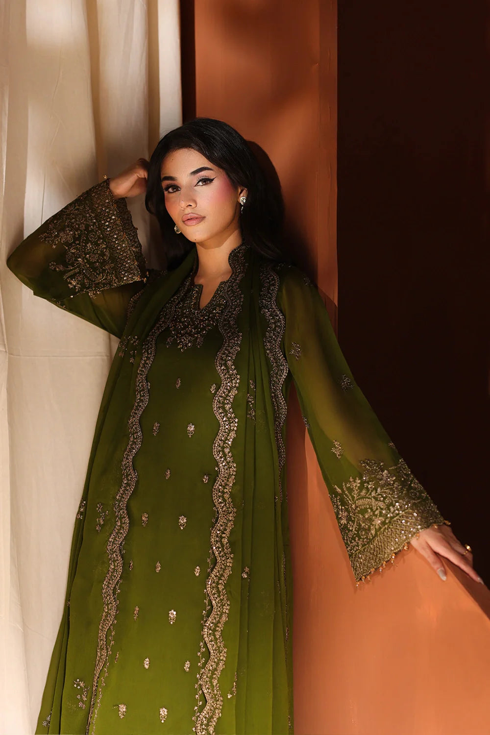 Imperial Olive - Luxury Chiffon Pakistani Suit - Pre-Order - View 4