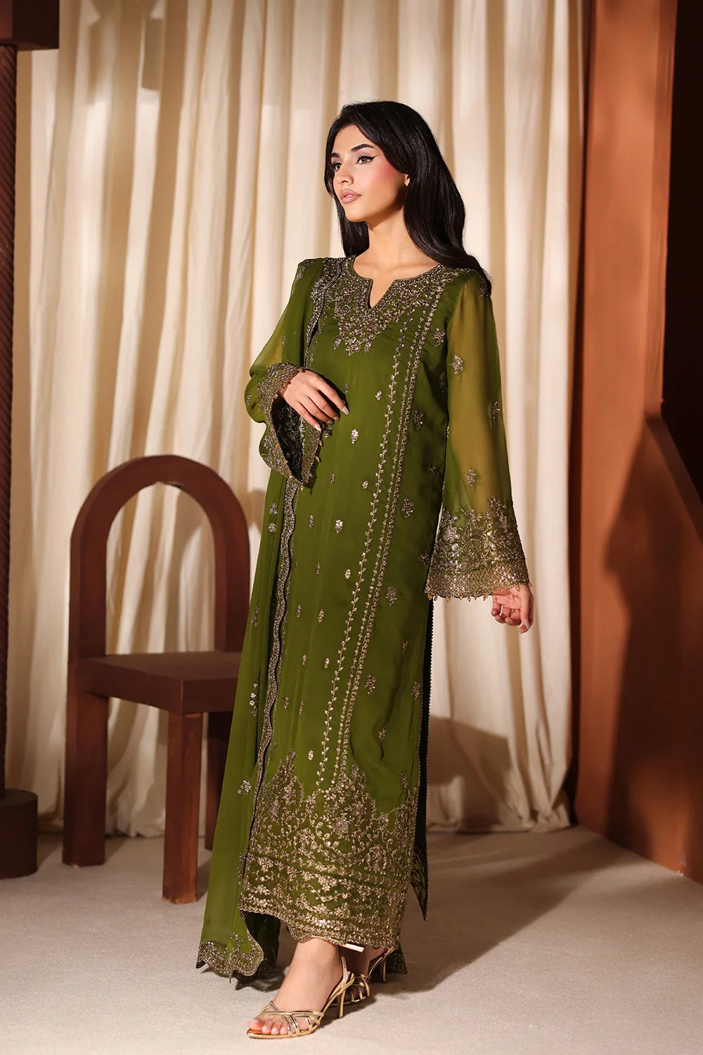 Imperial Olive - Luxury Chiffon Pakistani Suit - Pre-Order - View 12