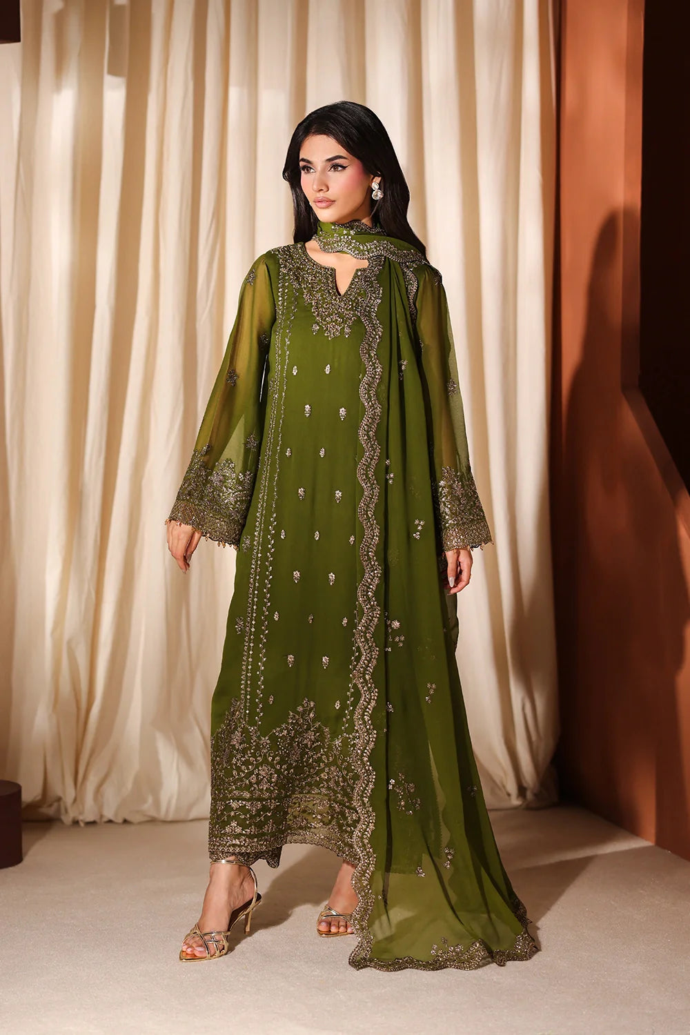 Imperial Olive - Luxury Chiffon Pakistani Suit - Pre-Order - View 1