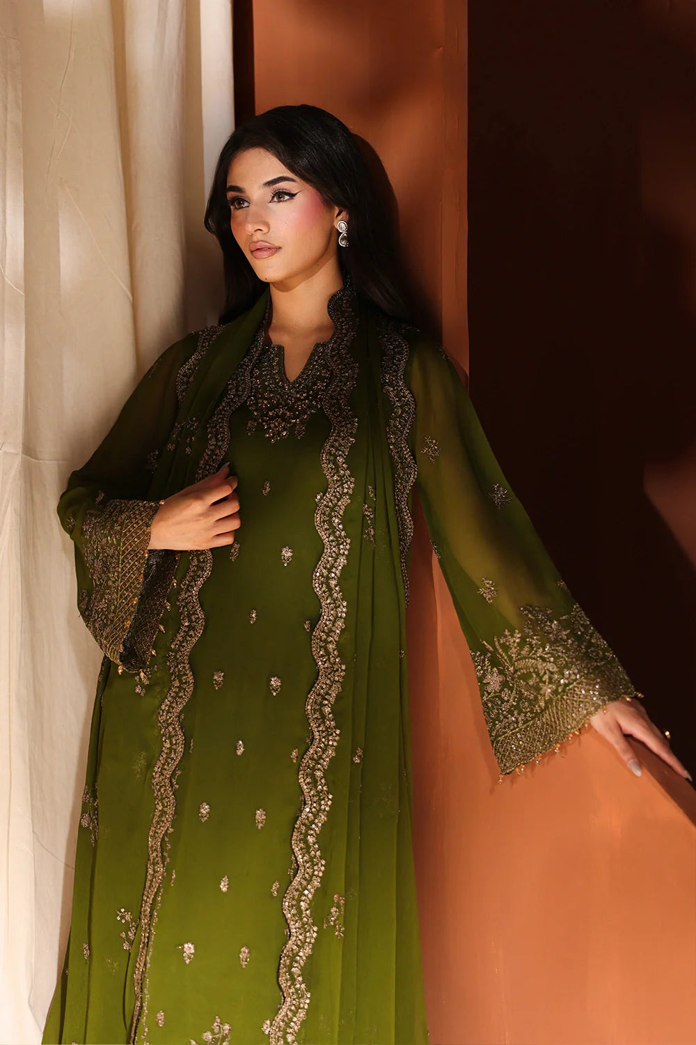 Imperial Olive - Luxury Chiffon Pakistani Suit - Pre-Order - View 5