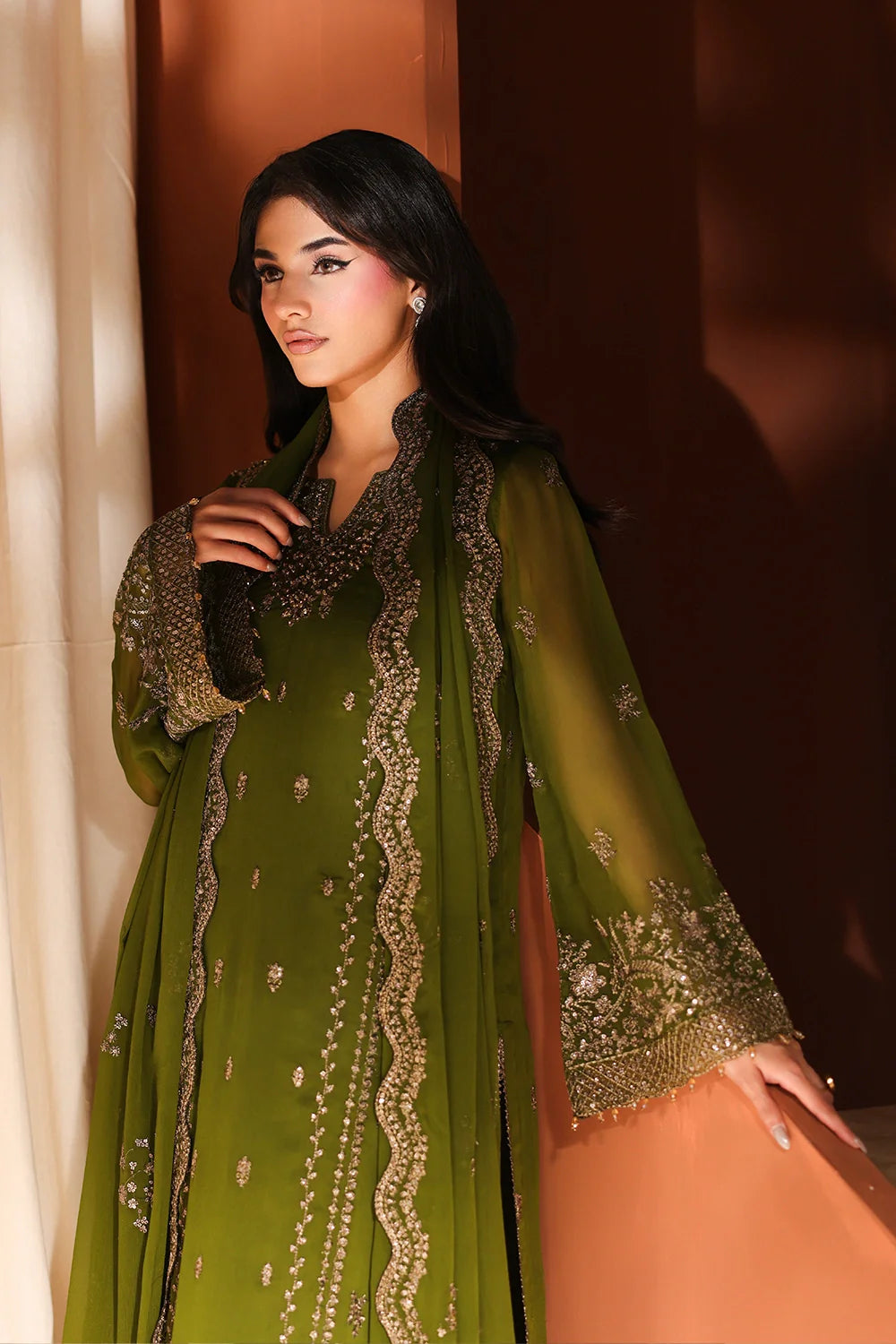 Imperial Olive - Luxury Chiffon Pakistani Suit - Pre-Order - View 6