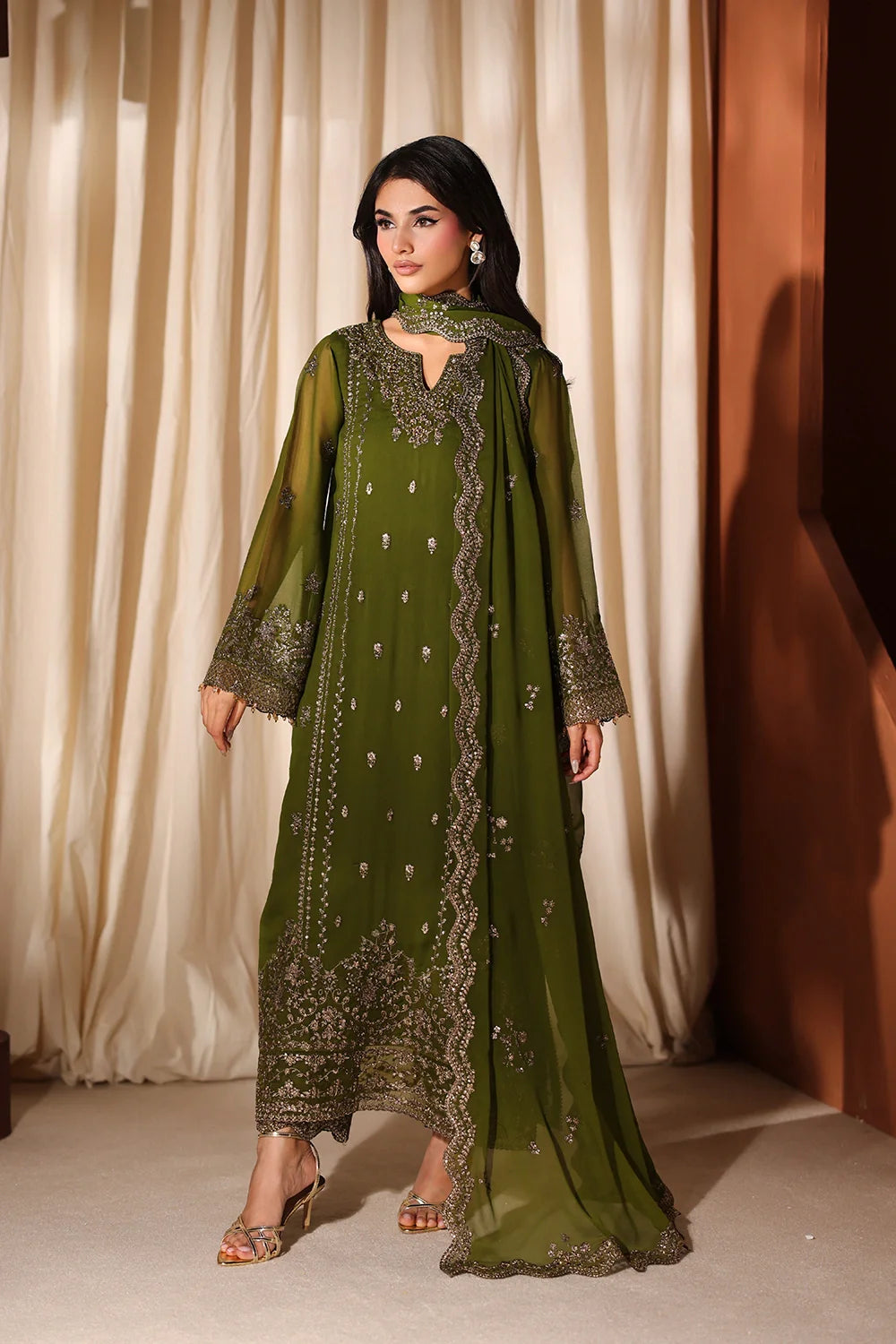 Imperial Olive - Luxury Chiffon Pakistani Suit - Pre-Order - View 3