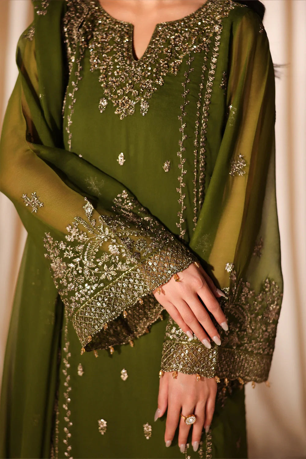 Imperial Olive - Luxury Chiffon Pakistani Suit - Pre-Order - View 9
