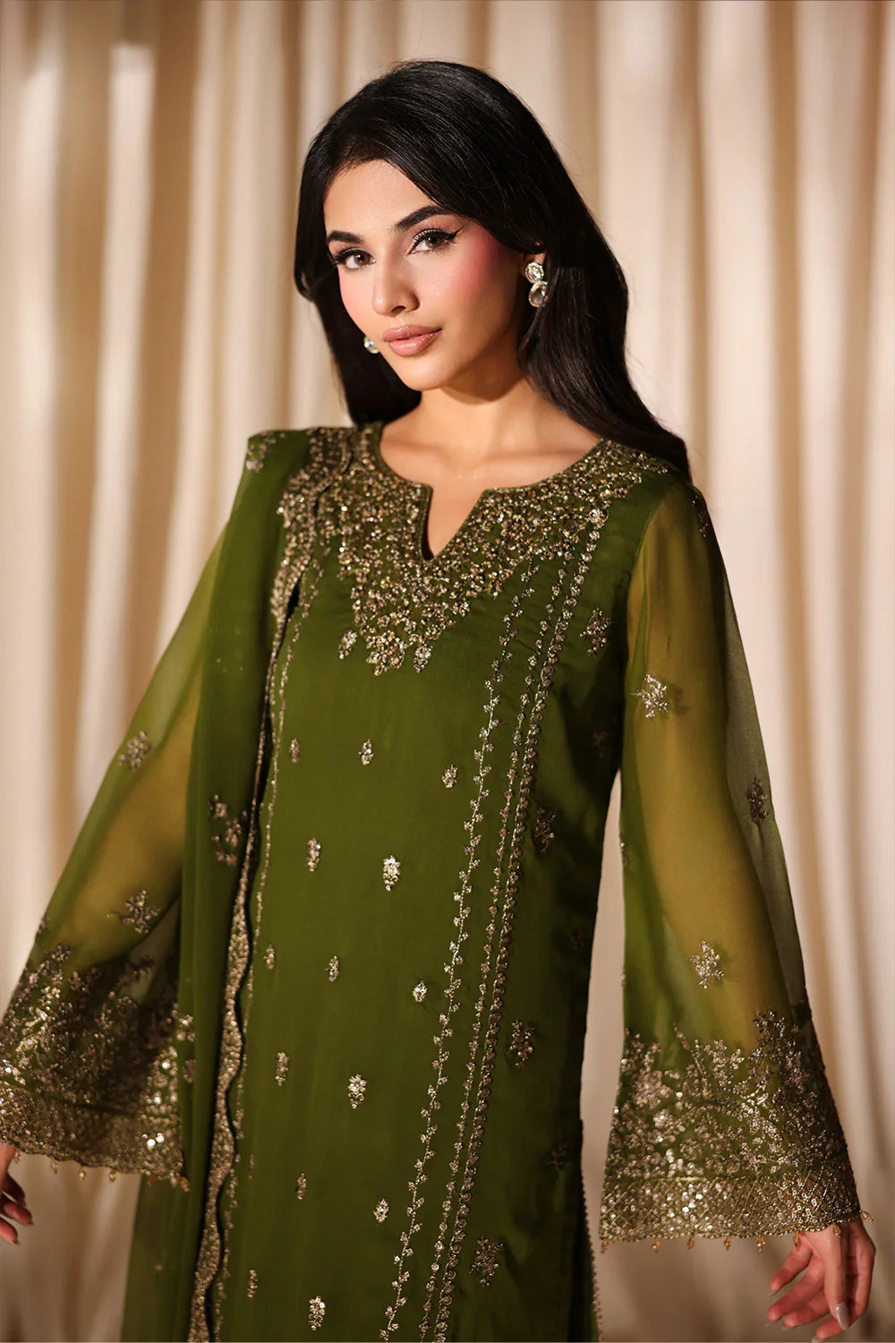 Imperial Olive - Luxury Chiffon Pakistani Suit - Pre-Order - View 10