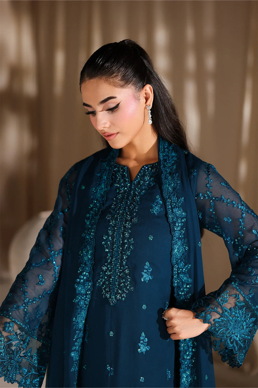 Majestic Teal - Luxury Chiffon Pakistani Suit - Pre-Order - View 9