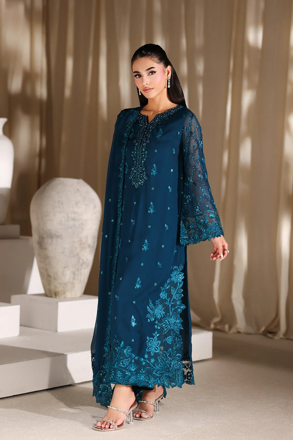 Majestic Teal - Luxury Chiffon Pakistani Suit - Pre-Order - View 3