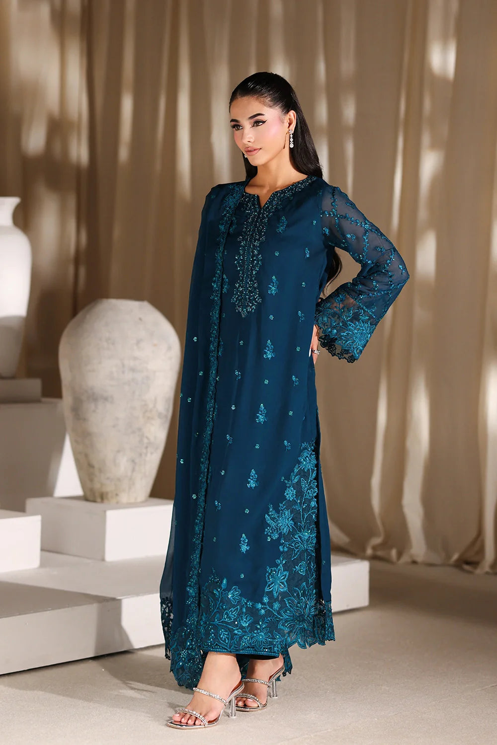 Majestic Teal - Luxury Chiffon Pakistani Suit - Pre-Order - View 4