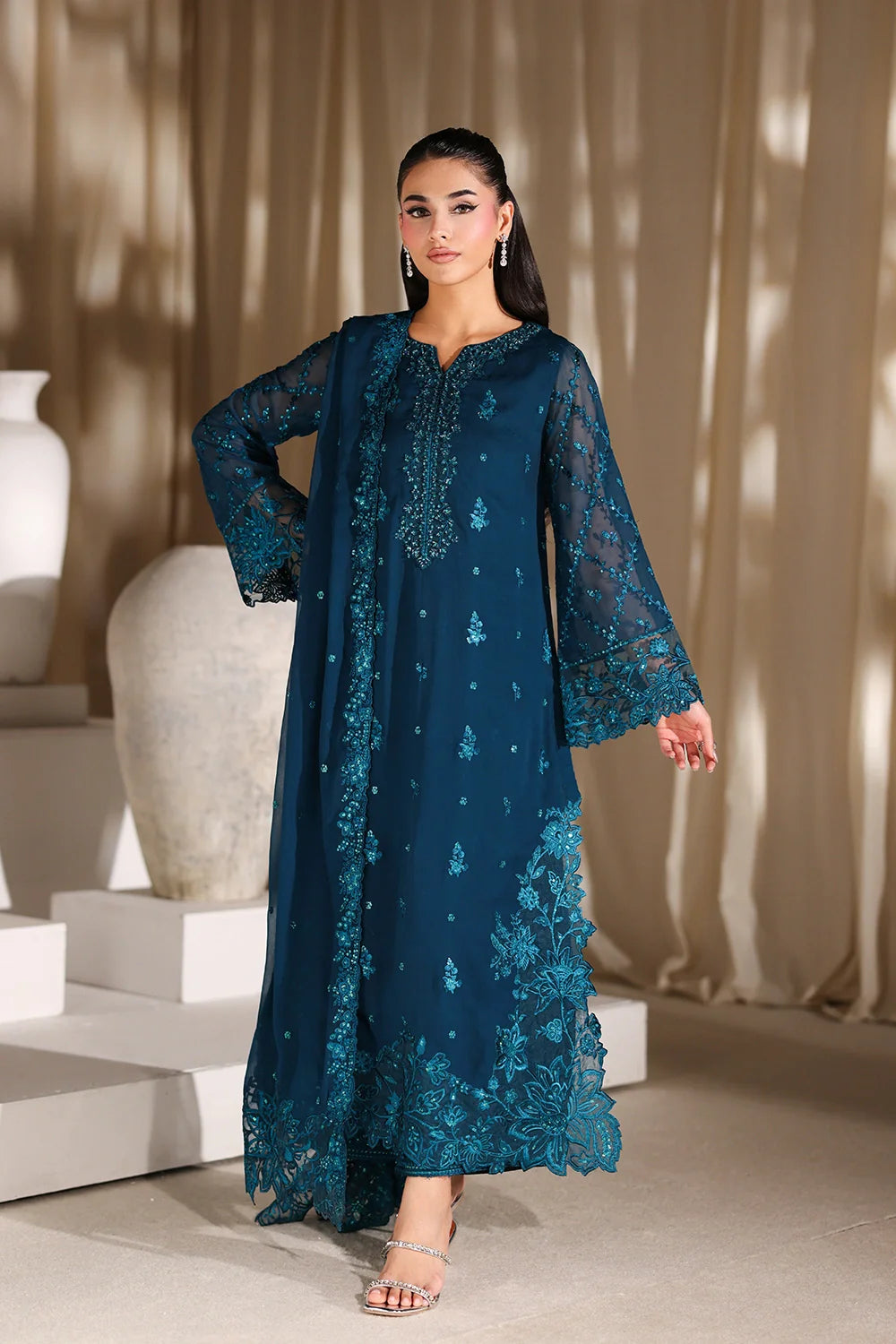 Majestic Teal - Luxury Chiffon Pakistani Suit - Pre-Order - View 5