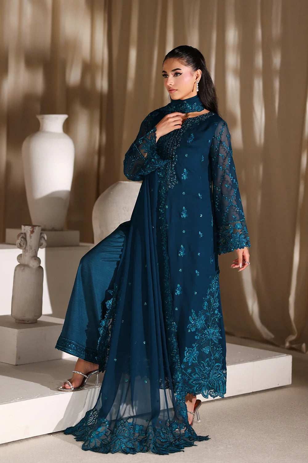 Majestic Teal - Luxury Chiffon Pakistani Suit - Pre-Order - View 7