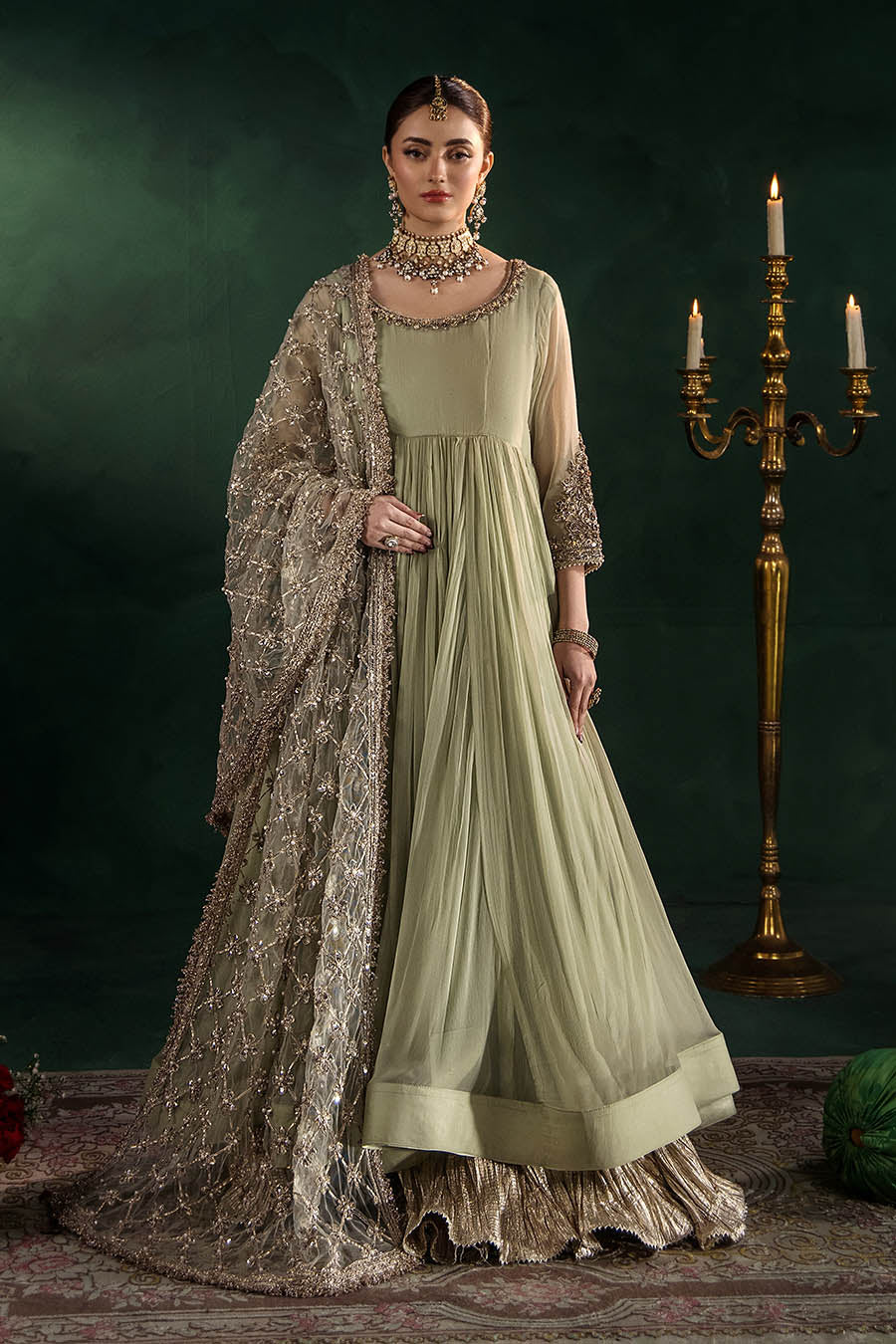 P-307 (Olive) - Luxury Pakistani Suit - View 1