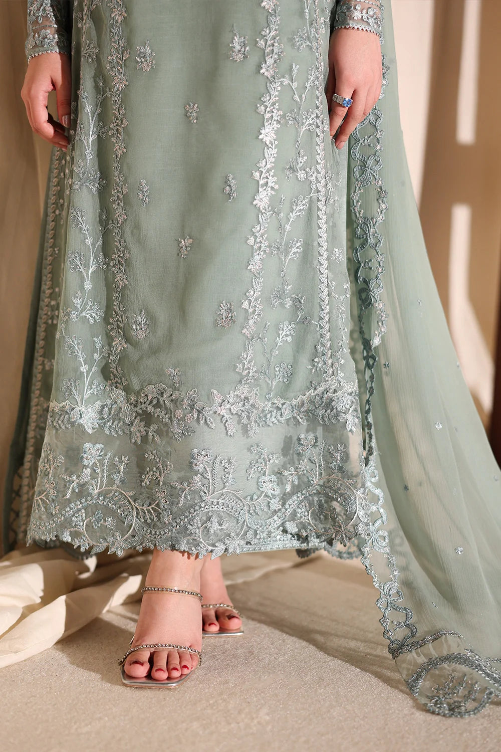 Satin Sage - Luxury Chiffon Pakistani Suit - Pre-Order - View 5