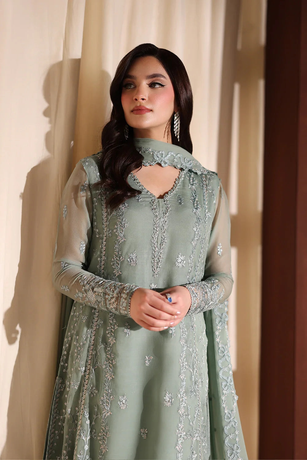 Satin Sage - Luxury Chiffon Pakistani Suit - Pre-Order - View 6