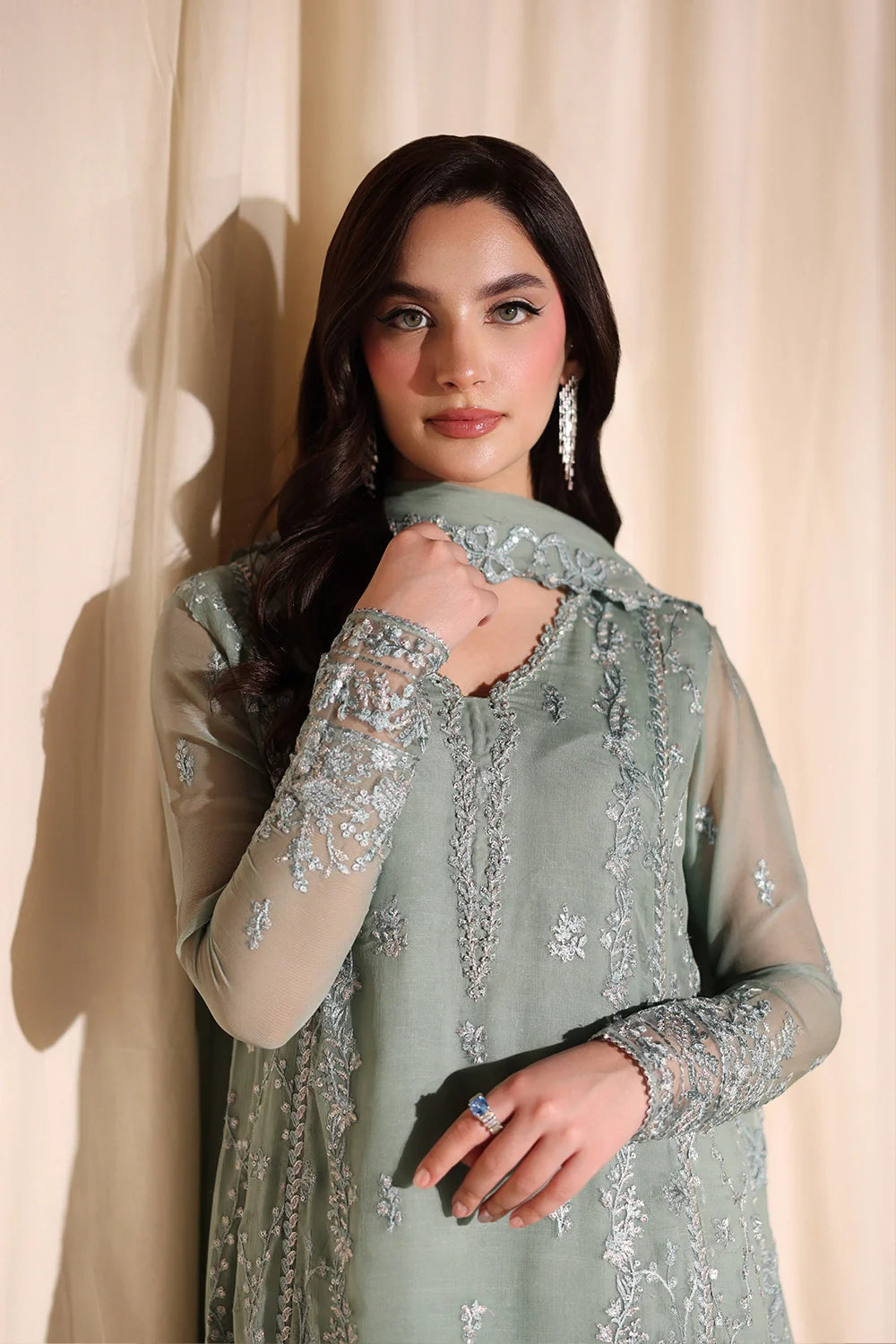 Satin Sage - Luxury Chiffon Pakistani Suit - Pre-Order - View 2