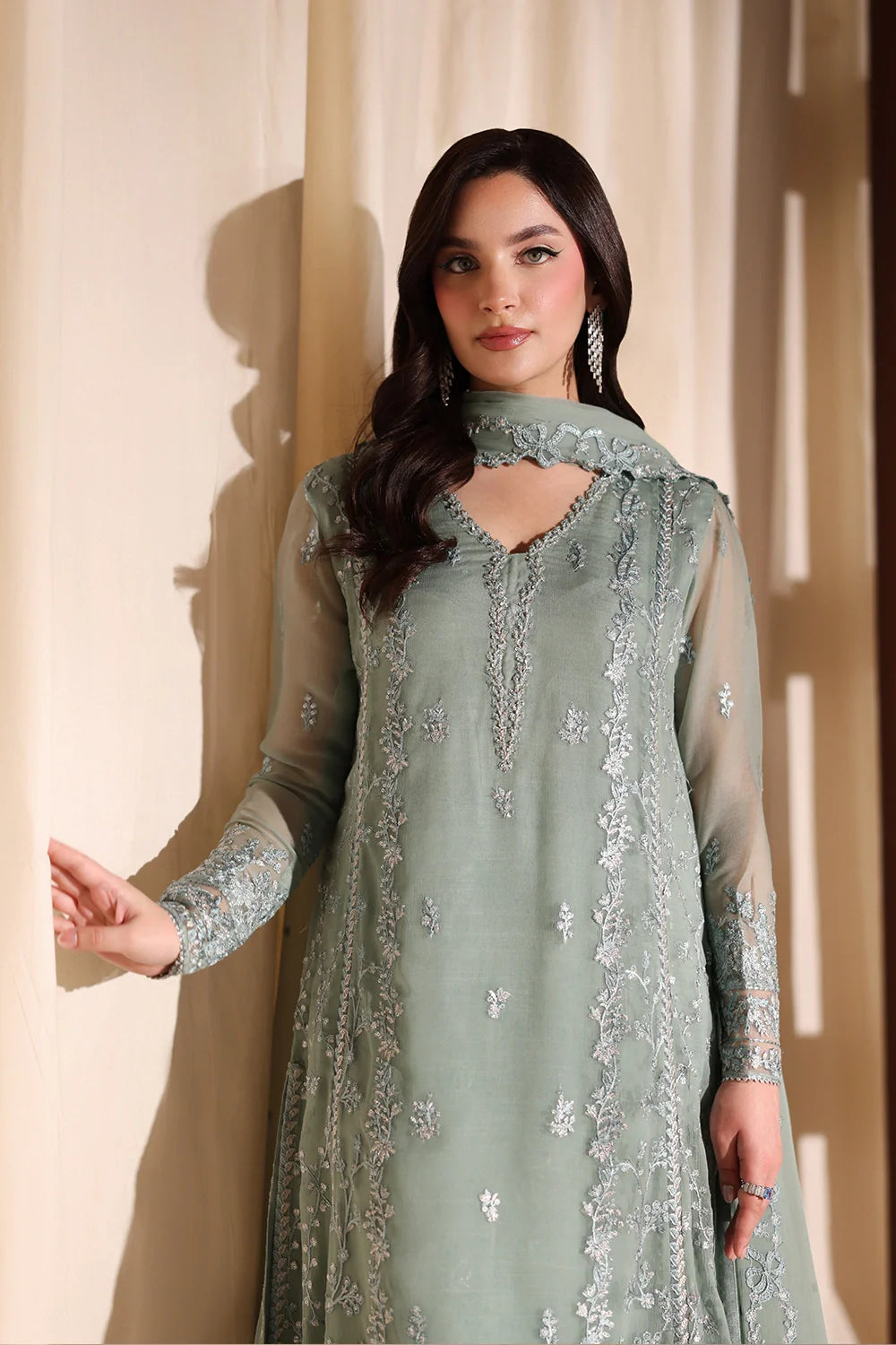 Satin Sage - Luxury Chiffon Pakistani Suit - Pre-Order - View 7