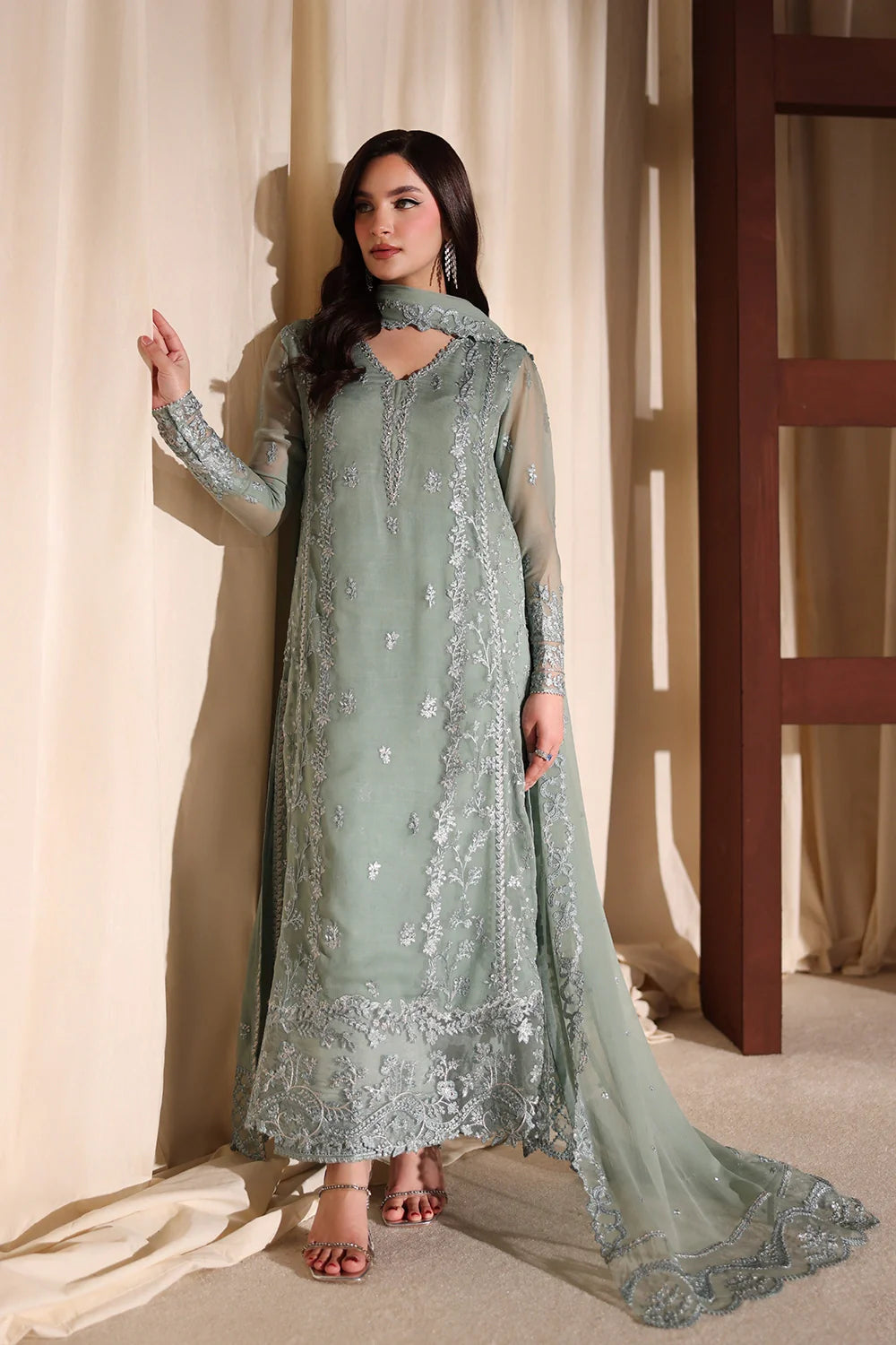 Satin Sage - Luxury Chiffon Pakistani Suit - Pre-Order - View 8