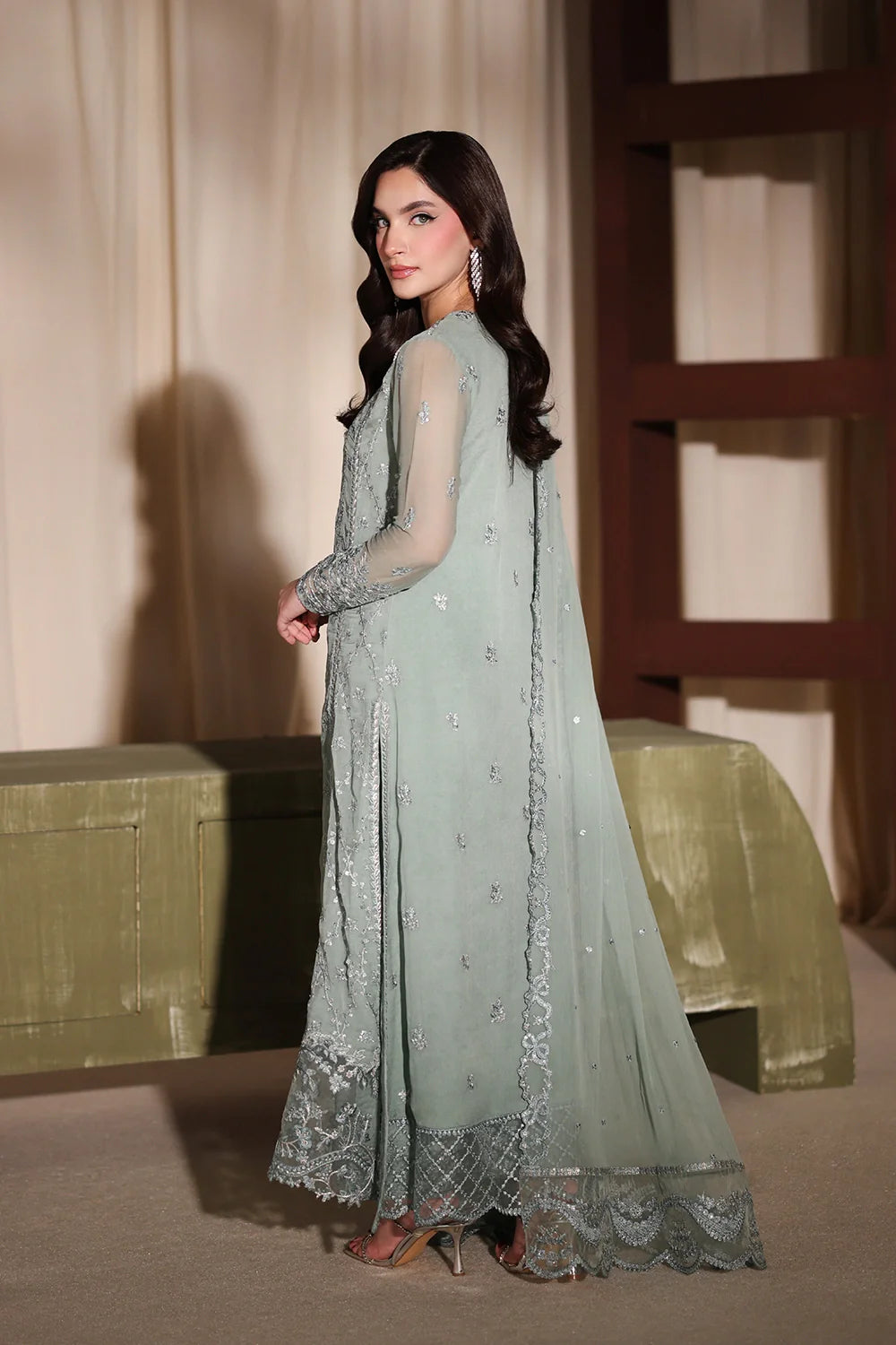 Satin Sage - Luxury Chiffon Pakistani Suit - Pre-Order - View 3